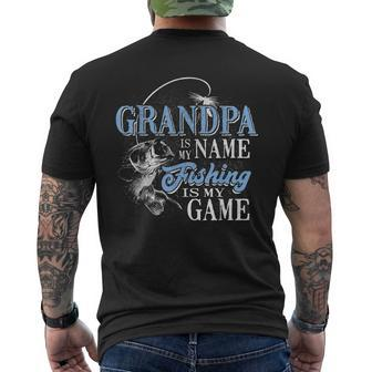 Grandpa Is My Name Fishing Game Father's Day Mens Back Print T-shirt | Mazezy