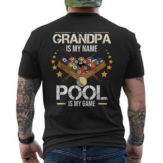 Grandpa Is My Name Pool Is My Game Billiard Player Mens Back Print T-shirt | Mazezy