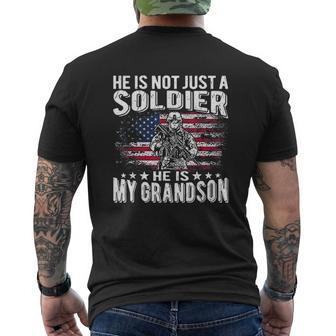 My Grandson Is A Soldier Patriotic Proud Army Grandparent Mens Back Print T-shirt - Seseable