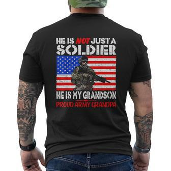 My Grandson Is A Soldier Proud Army Grandpa Military Family Mens Back Print T-shirt - Thegiftio
