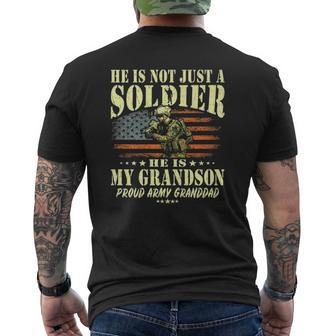My Grandson Is A Solider Proud Army Granddad Grandpa Mens Back Print T-shirt | Mazezy