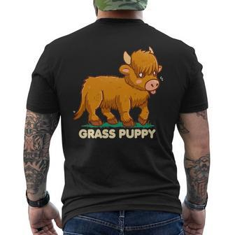 Grass Puppy Alternative Animal Name Scottish Highland Cow Men's T-shirt Back Print | Mazezy