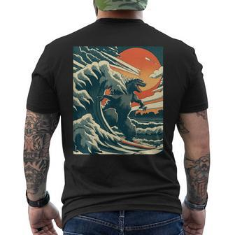 Great Monster Surfing Wave Off Kanagawa Japanese Kaiju Men's T-shirt Back Print - Seseable