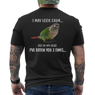 Green Cheek Conure I May Look Calm Conure Men's T-shirt Back Print - Monsterry
