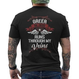 Greer Blood Runs Through My Veins Last Name Family Men's T-shirt Back Print - Seseable