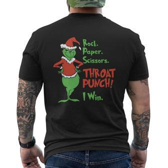 Grinch Rock Paper Scissors Throat Punch I Win Christmas Mens Back Print T-shirt - Seseable