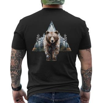 Grizzly Animal Bear In A Triangle Forest Men's T-shirt Back Print - Monsterry DE