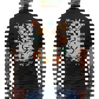 Groovy Peace Hand Sign Hippie Theme Party Outfit 60S 70S Men's T-shirt Back Print | Mazezy
