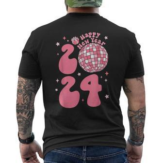 Groovy Pink Happy New Year 2024 Disco Nye New Years Eve Men's T-shirt Back Print | Mazezy