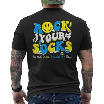 Groovy Rock Your Socks World Down Syndrome Awareness Day Kid Men's T-shirt Back Print - Seseable