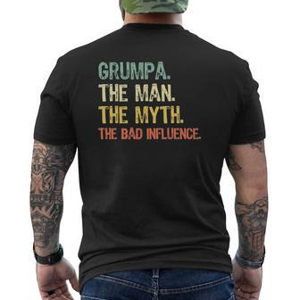 Grumpa The Man The Myth Bad Influence Retro Mens Back Print T-shirt | Mazezy