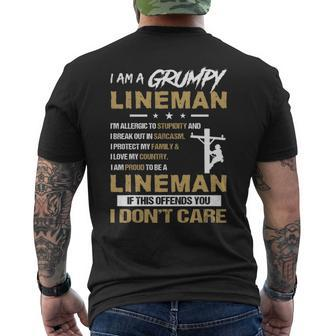 I Am A Grumpy Lineman I Don't Care Men's T-shirt Back Print | Mazezy