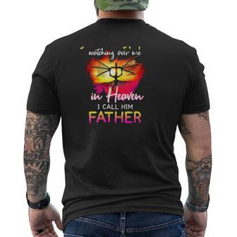 I Have A Guardian Angel Watching Over Me In Heaven I Call Him Father Christian Cross With Dragon Mens Back Print T-shirt | Mazezy