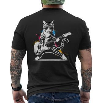 Guitar Cat Novelty Rock Music Band Concert Cat Men's T-shirt Back Print - Seseable