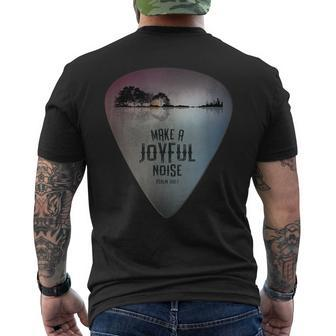 Guitar Lake Reflections Make A Joyful Noise Bible Verse Men's T-shirt Back Print - Seseable
