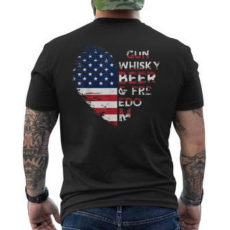 Gun Whisky Beerss & Freedom American Flag T Men's T-shirt Back Print - Monsterry