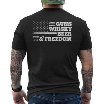 Guns Whisky Beer And Freedom American Flag Drinking Men's T-shirt Back Print - Monsterry