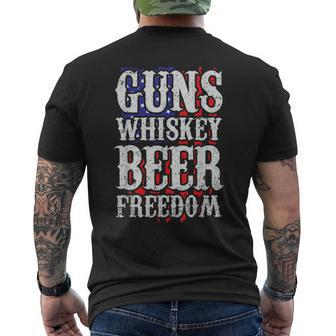 Guns Whisky Beer And Freedom Us Flag Men's T-shirt Back Print - Monsterry