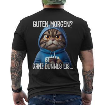 Guten Morgen Ganz Dünnes Eis Kaffee Saying Black T-Shirt mit Rückendruck - Seseable