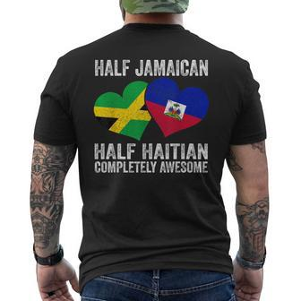 Half Jamaican Half Haitian Completely Awesome Heart Flag Men's T-shirt Back Print - Monsterry UK