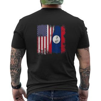 Half Lao Laotian Flag Vintage Laos Usa Mens Back Print T-shirt - Seseable