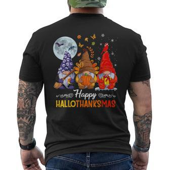 Halloween Thanksgiving Christmas Happy Hallothanksmas Gnomes V55 Mens Back Print T-shirt - Thegiftio