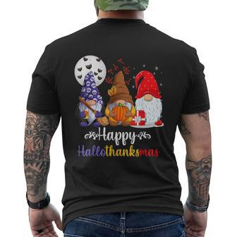 Halloween Thanksgiving Christmas Happy Hallothanksmas Gnomes V9 Mens Back Print T-shirt - Thegiftio