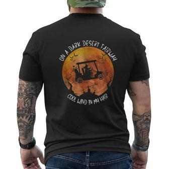 Halloween Witch Riding Golf Cart On A Dark Desert Fairway Mens Back Print T-shirt - Thegiftio