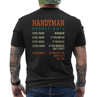 Handyman Hourly Rate Price Chart For A Handyman Or Dad Mens Back Print T-shirt | Mazezy