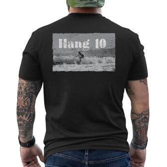 Hang 10 Surfer Riding Wave Retro Distressed Men's T-shirt Back Print | Mazezy