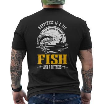 Happiness Is A Big Fish And A Witness Fisherman Fishing Men's T-shirt Back Print - Monsterry UK