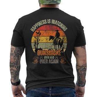 Happiness Is Watching Gun-Smoke Over And Vintage Cowboys Men's T-shirt Back Print | Mazezy