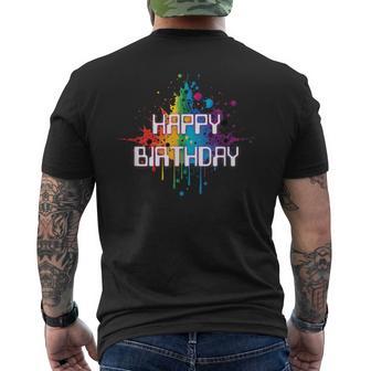 Happy Birthday Regenbogenfarbe Splash Neon Rot Orange Blau Top T-Shirt mit Rückendruck - Geschenkecke