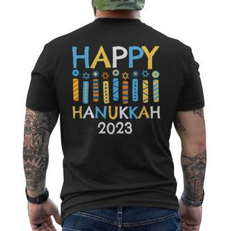 Happy Hanukkah 2023 Love And Light Jewish Menorah Family Men's T-shirt Back Print - Seseable