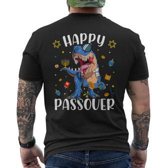 Happy Passover Dinosaur Jewish Kid Passover 2023 Toddler Boy Men's T-shirt Back Print - Monsterry