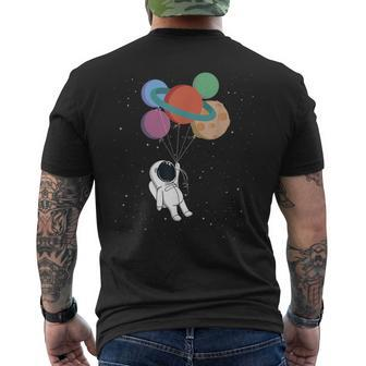 Happy Spaceman Keeps Planets Like Balloons In Space By Glow Men's T-shirt Back Print - Monsterry AU