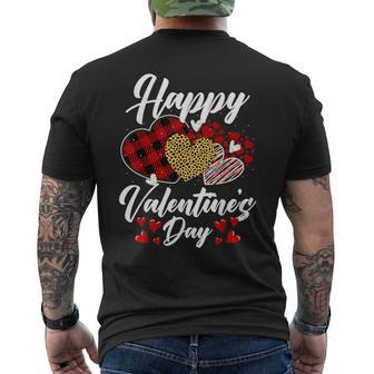 Happy Valentine's Day Hearts With Leopard Plaid Valentine Men's T-shirt Back Print | Mazezy