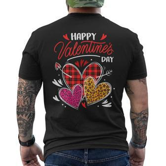 Happy Valentine's Day Three Leopard And Plaid Hearts Girls Men's T-shirt Back Print - Monsterry CA