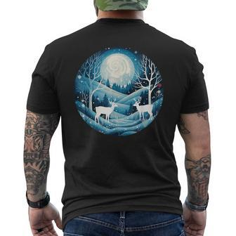 Happy Winter Scenery At Night With Animals And Snow Costume Men's T-shirt Back Print - Seseable