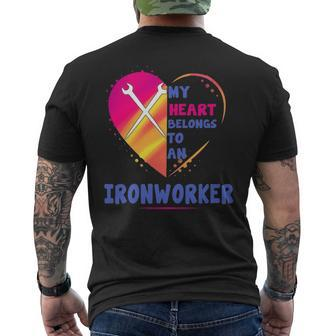 My Heart Belongs To An Ironworker Men's T-shirt Back Print | Mazezy