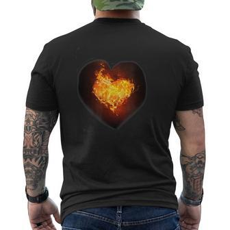 Heart On Fire Flames Heart Men's T-shirt Back Print - Monsterry