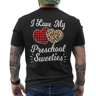 Heart Leopard Buffalo Plaid Valentines Day Preschool Teacher Men's T-shirt Back Print - Monsterry