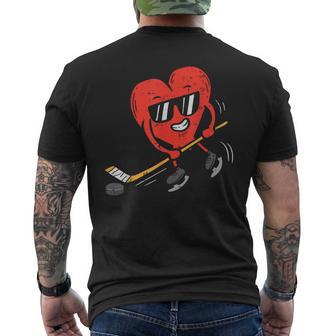 Heart Playing Ice Hockey Valentines Day Love Sports Boys Men's T-shirt Back Print - Monsterry DE