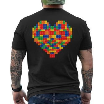 Heart Valentines Day Master Builder Block Brick Building Men's T-shirt Back Print | Mazezy