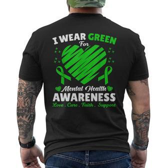 Heart I Wear Green For Mental Health Awareness Month 2024 Men's T-shirt Back Print - Monsterry AU