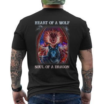 Heart Of Wolf Soul Of A Dragon Cool Dragon Wolf Warrior Men's T-shirt Back Print - Seseable