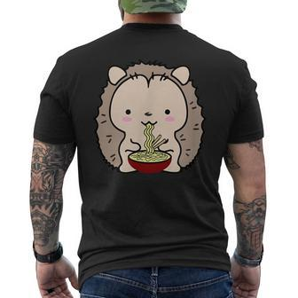 Hedgehog Eating Ramen Noodle Soup Cute Men's T-shirt Back Print - Monsterry AU