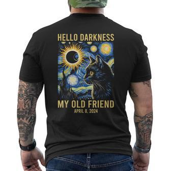 Hello Darkness Cat Total Solar Eclipse April 8 2024 Men's T-shirt Back Print - Monsterry