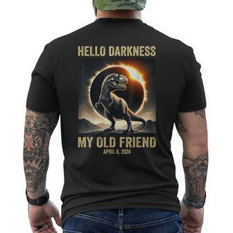 Hello Darkness Dino T-Rex Solar Eclipse April 8 2024 Men's T-shirt Back Print - Seseable