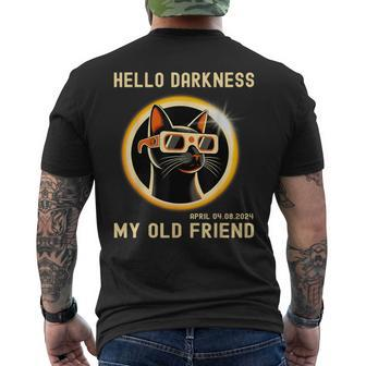 Hello Darkness My Old Friend Cat Solar Eclipse 08 April 2024 Men's T-shirt Back Print | Mazezy